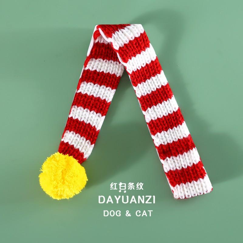 Knitted Striped Pet Christmas Scarf Cats Dogs Rabbits - Warm Thick Wool Neck Warmer Winter Holiday Photoshoot