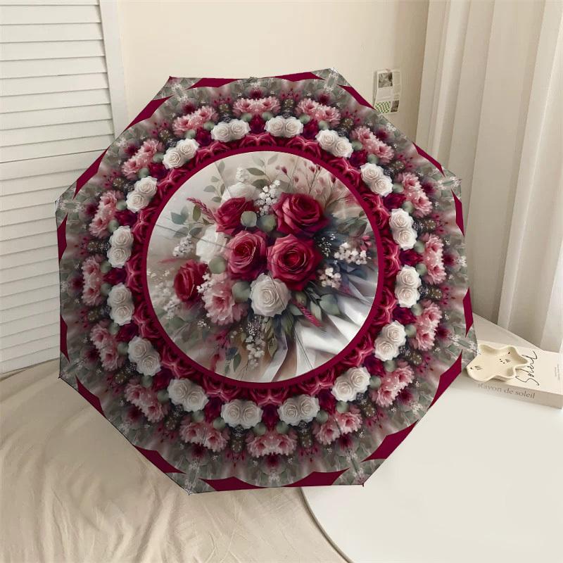 

1PC Floral Mandala Umbrella-8-Rib Reinforced, Automatic Open, Lightweight & Durable, Cute Fashion Accessory for Outdoor-F2675