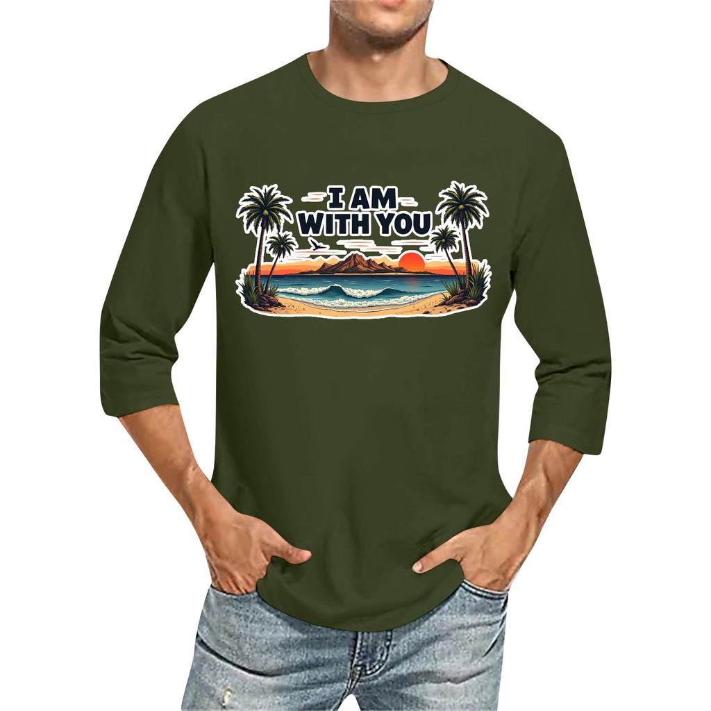 Rundhals for menn, trekvart ermet topp Uformell mote T-skjorte