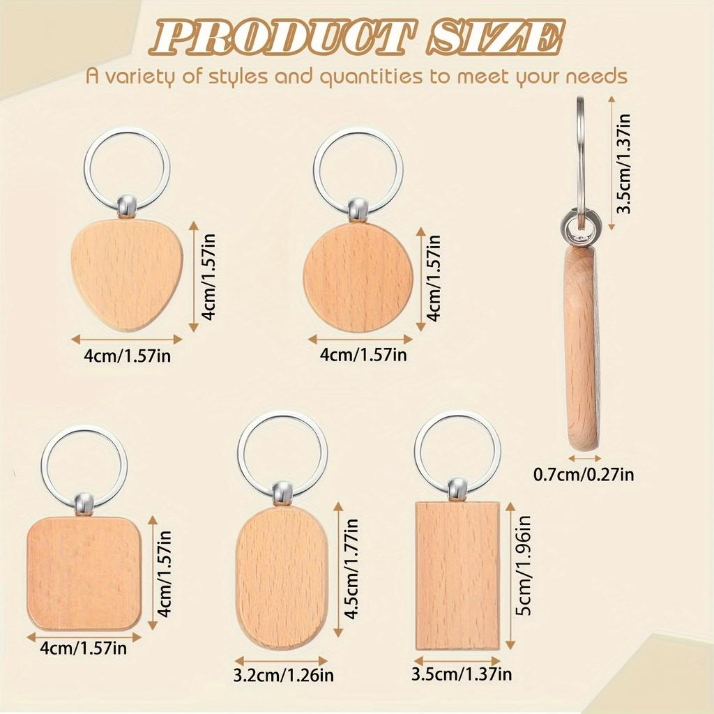 Wooden Keychain Blanks with Ring Buckle, Assorted Wood Key Tags for DIY Engraving, Crafts, Valentine'S Day Gift, Ladies Key Ring Set
