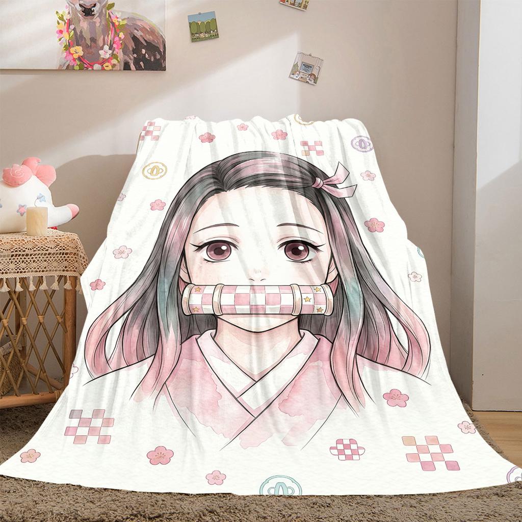 Demon Slayer Chic Cartoon Flannel Blanket, Printed Graphics for Sofa and Bed, Warm Bedding for Chairs and Travel_LIAN