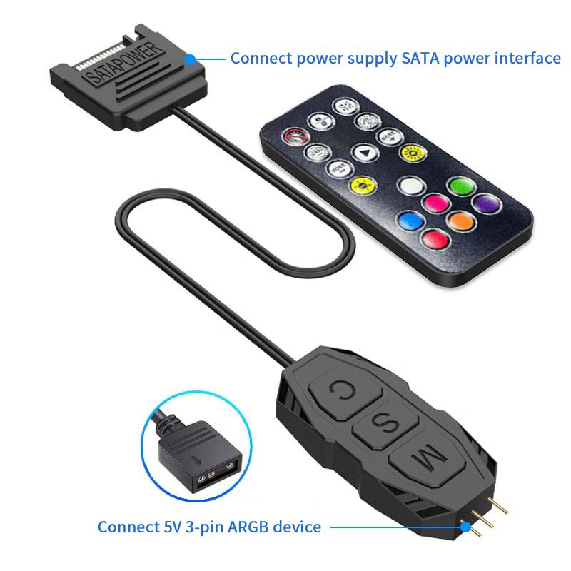 Argb Kontrolcü 5V 3Pin Sata Arayüzü Uzatma Kablosu Işık Kontrolcü Adaptörü PC Fanı CPU Soğutucu Fanı Işık Şeridi Radyatör İçin