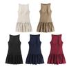 Women Summer Dress Sleeveless Bow Decor Pleated A-line Solid Color Mini Dress Back Zipper Closure O Neck Vest Dress for Dating Party