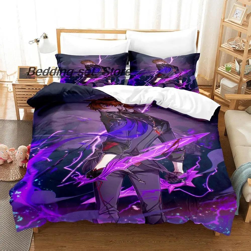 Kawaii Genshin Impact Tartaglia Bedding Set Single Twin Full Queen King Size Cartoon Duvet Cover for Adult Kid Bedroom