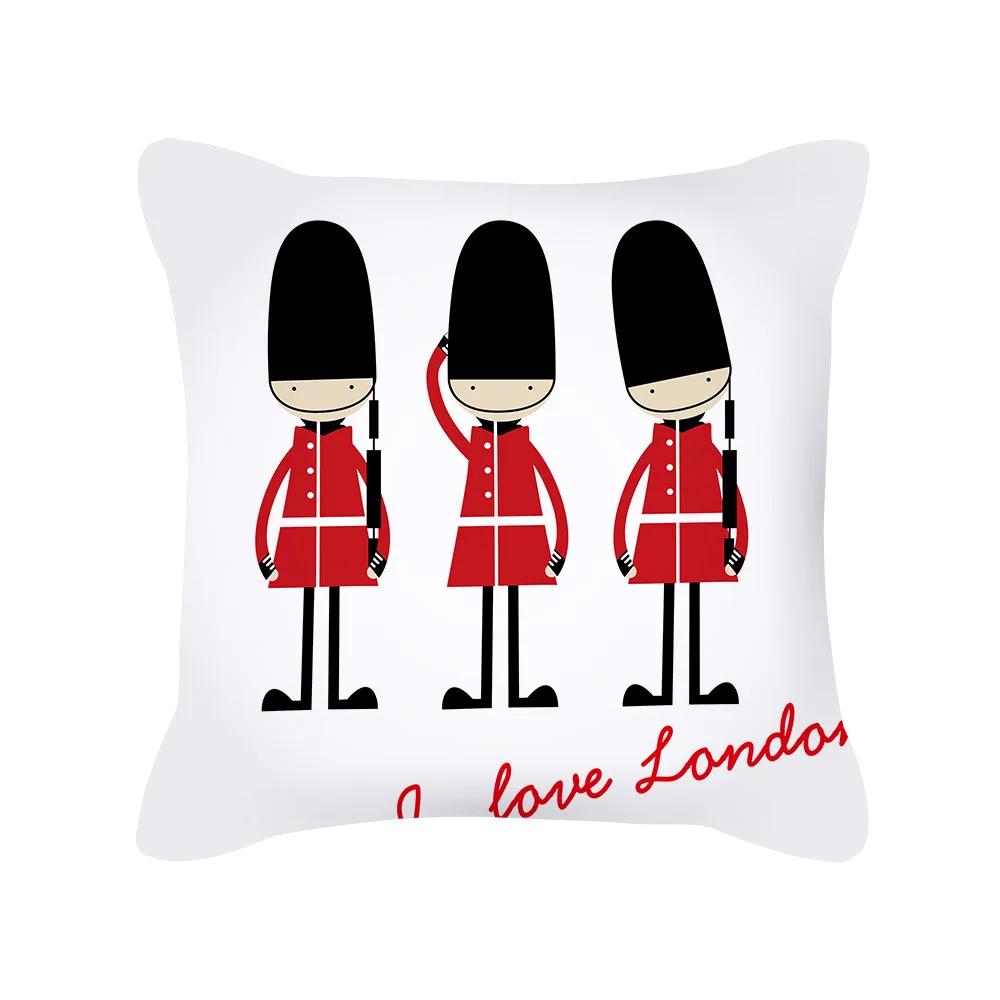 British Style Cushion Cover 18x18 Inches Pillow Case Red Blue Pillow Covers Retro Home Decorations Throw Pillow Case for Couch