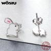 WOSTU Authentic 100% 925 Sterling Silver Tiny Carrot Rabbit Animal Stud Earrings for Women Silver Party Fine Jewelry Gift CSE154