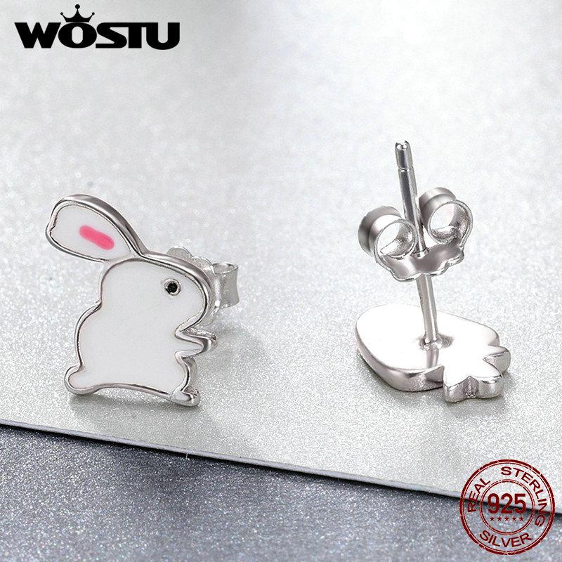 WOSTU Authentic 100% 925 Sterling Silver Tiny Carrot Rabbit Animal Stud Earrings for Women Silver Party Fine Jewelry Gift CSE154