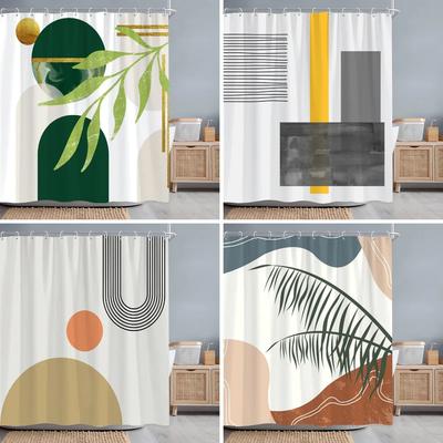 Vintage Geometrikus Zuhanyfüggöny Absztrakt Vonal Egyszerű Modern Poliészter Szövet Otthoni Zuhanyfüggöny Fürdőszoba Dekoráció Horgokkal