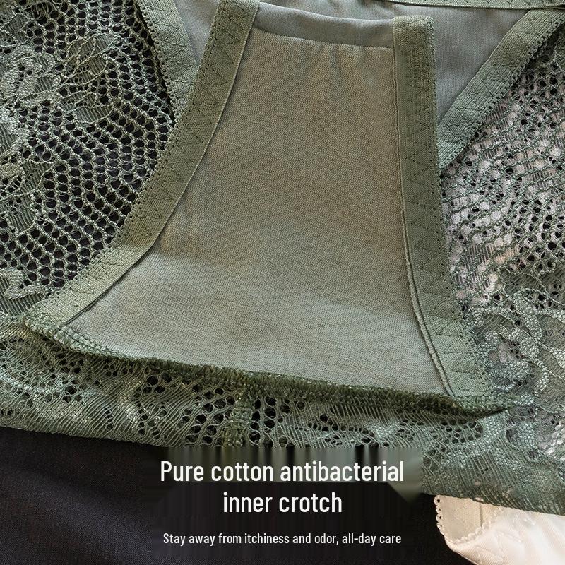 2025 Women's Low-Waist Lace Satin Panties with Cotton Crotch