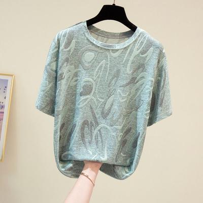 T-shirt Estiva da Donna a Maniche Corte, Top Semplice da Lavoro per Mamma di Mezza Età con Scollo Tondo