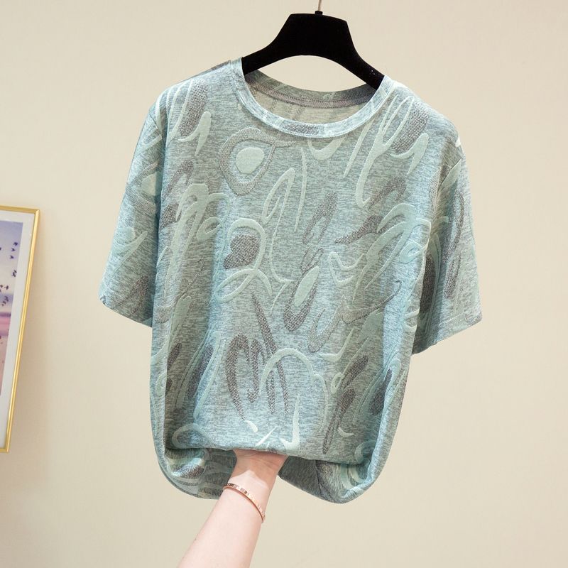 Women's Summer Short Sleeved T-shirt, Middle-aged Mom Round Neck Simple Commuting Top