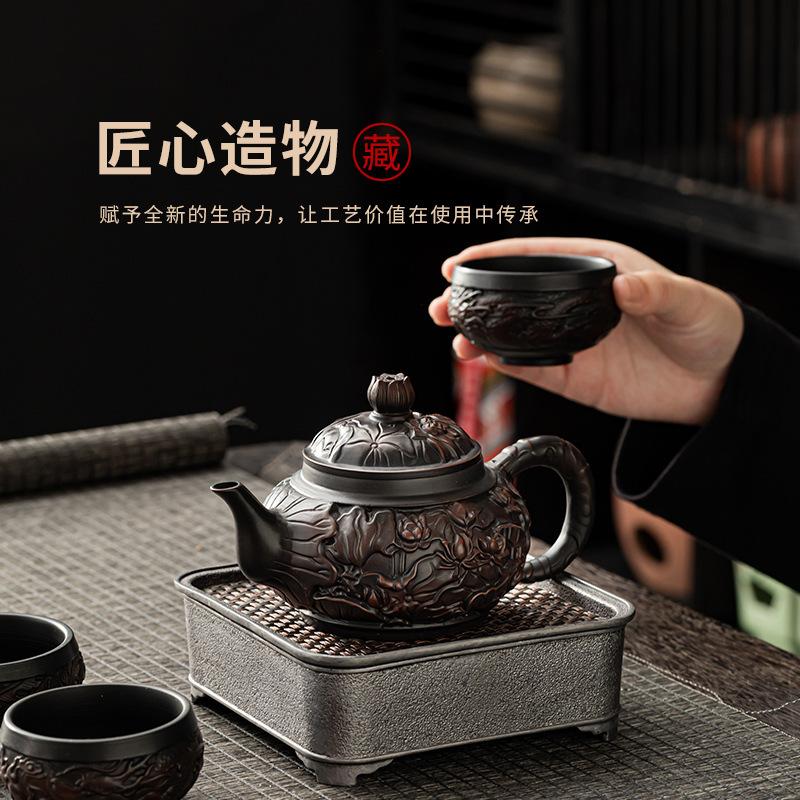 Purple Pottery Teapot Tea Cup Tea Ceremony accessories Kung Fu Set Pure Handmade Teapot Teapot for  Puer Kettle