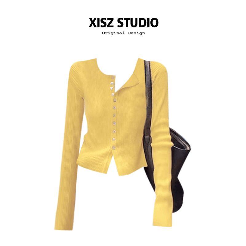 

Korean Chic Yellow Thin Knit Cardigan for Women, Stylish and Age-Reducing, Slim Fit, Flattering for Petite Figures, Suitable for Spring and Autumn Yellow S