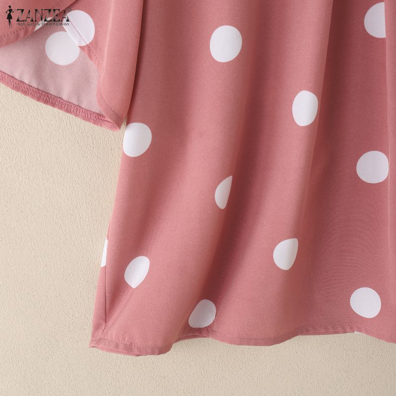 ZANZEA Γυναικείο Καθημερινό Καλοκαιρινό Μπλουζάκι με Στρογγυλή Λαιμόκοψη, Κοντό Μανίκι και Πουά