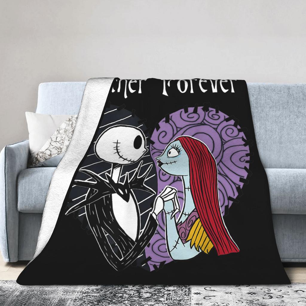 The Nightmare Before Christmas Fleece-Decken Jack Sally Zusammen Vintage Überwurfdecke für Zuhause 150*125cm Bettüberwürfe,
