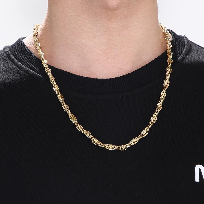 Hip-Hop Takı Tokalı Takı, Moda ve Kişiselleştirilmiş Vakumlu Elektrokaplama 18k Twist Twist Zincir Titanyum Çelik Erkek Kolye