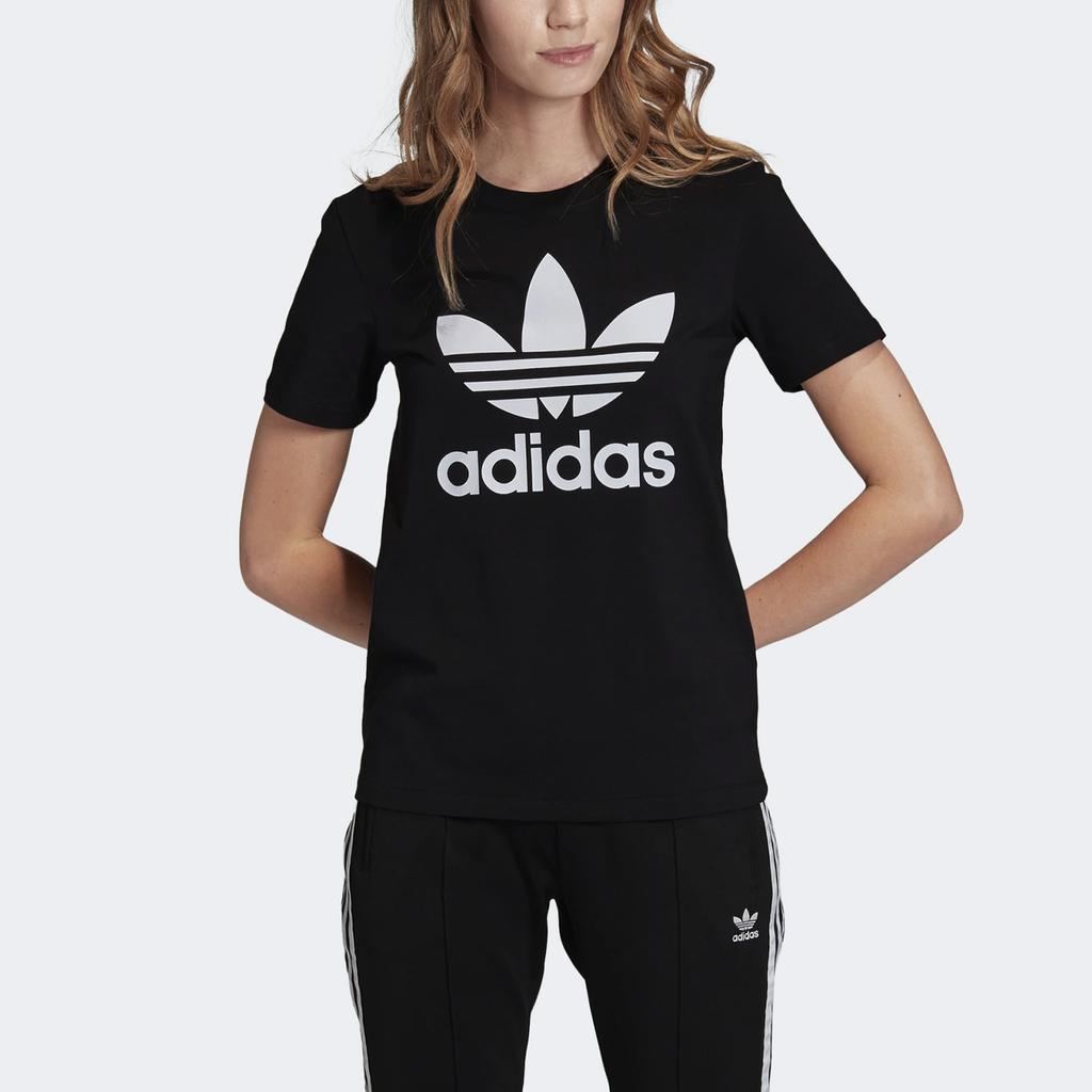 Adidas Originals Trefoil Tee Color Block Logo Print Sports American Vintage Crew Neck Short Sleeve T-Shirt Women Tops Black FM3311
