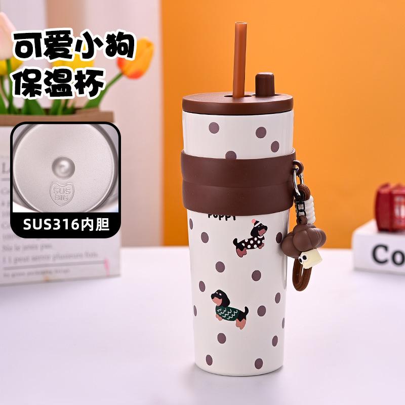 Water bottle Bingba cup Stainless steel thermos cup High value women's cold coffee cup Car large capacity straw cup