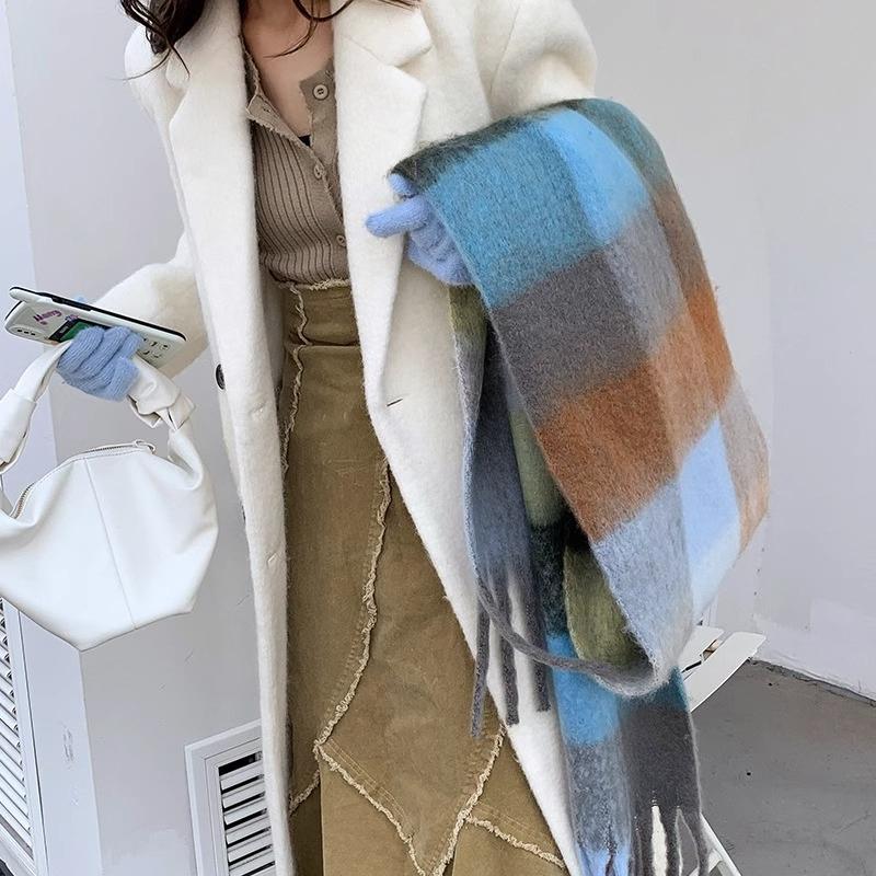Winter Scarf For Women Luxury Cashmere Warm Rainbow Plaid Pashmina Blanket Shawl Thick Soft Bufanda Wraps Long Poncho Echarpe