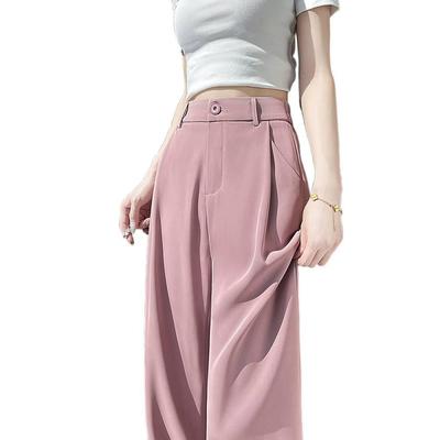 Gray Suit Pants for Women Spring Summer High Waist Slimming High-end Feel Draped Straight-leg Ice Silk Wide-leg Pants