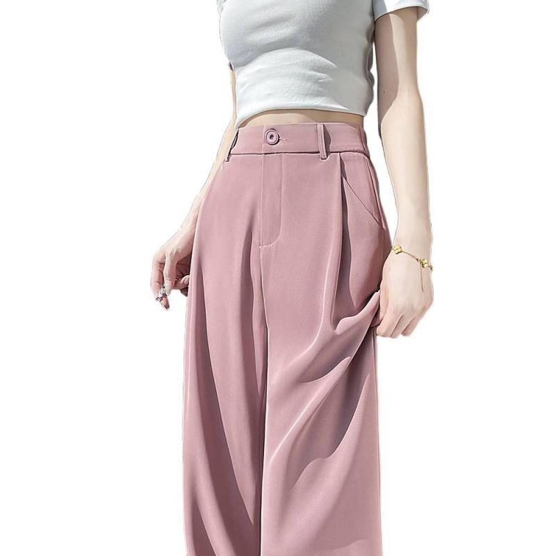 

Серые брюки от костюма для женщин Весна Лето С высокой талией Слиммирующие Ощущение высокого класса Драпированные Прямые брюки из ледяного шелка Широкие брюки 5XL розовый