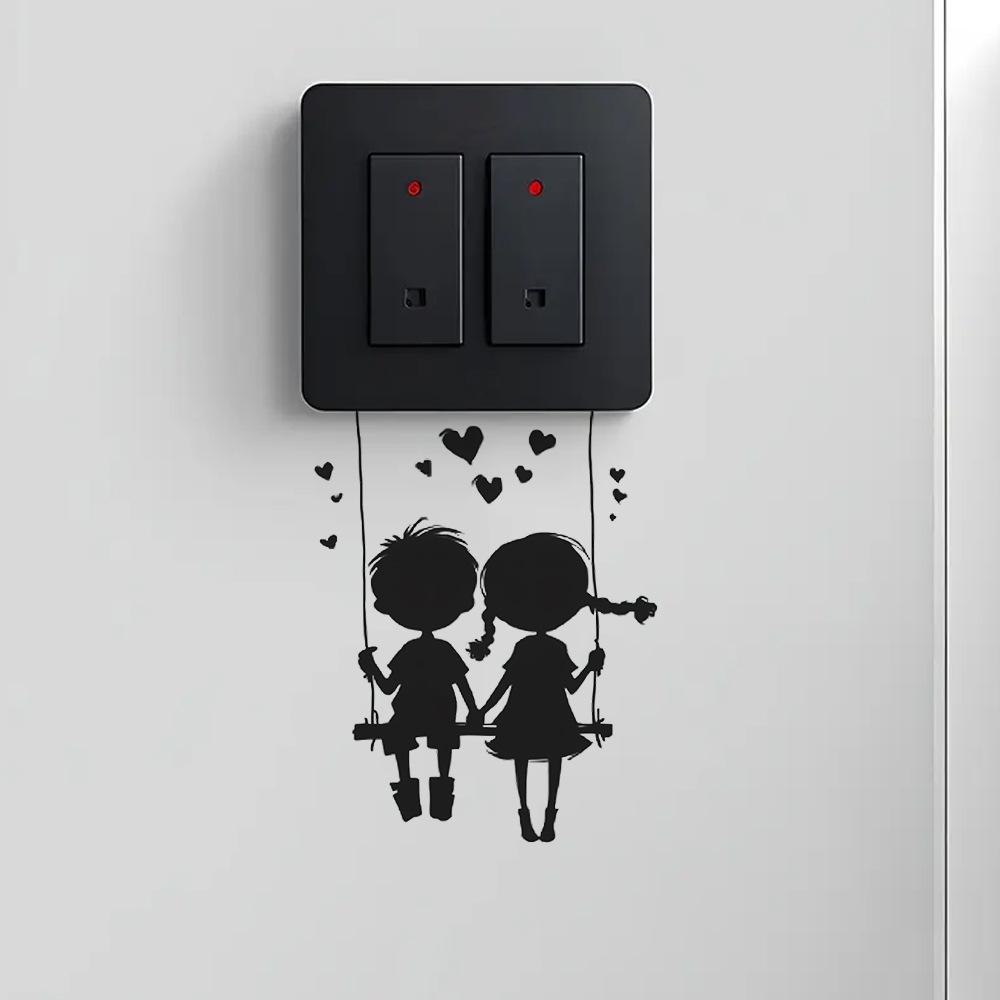 Valentine‘s Day Swinging Couple Switch Plate Sticker Romantic Home Decor Self-Adhesive Removable Decal