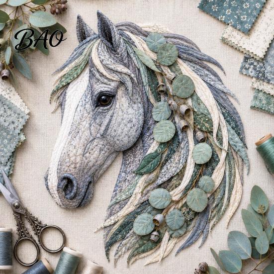 Artistic Fabric Applique Set Floral Horse Patchwork Kit, DIY Diy Kit Sewing for Adults, Handmade Wall Decor Decorative Collage