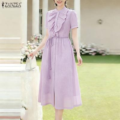 Women Elegant Round Neck Casual Short Sleeve Dress