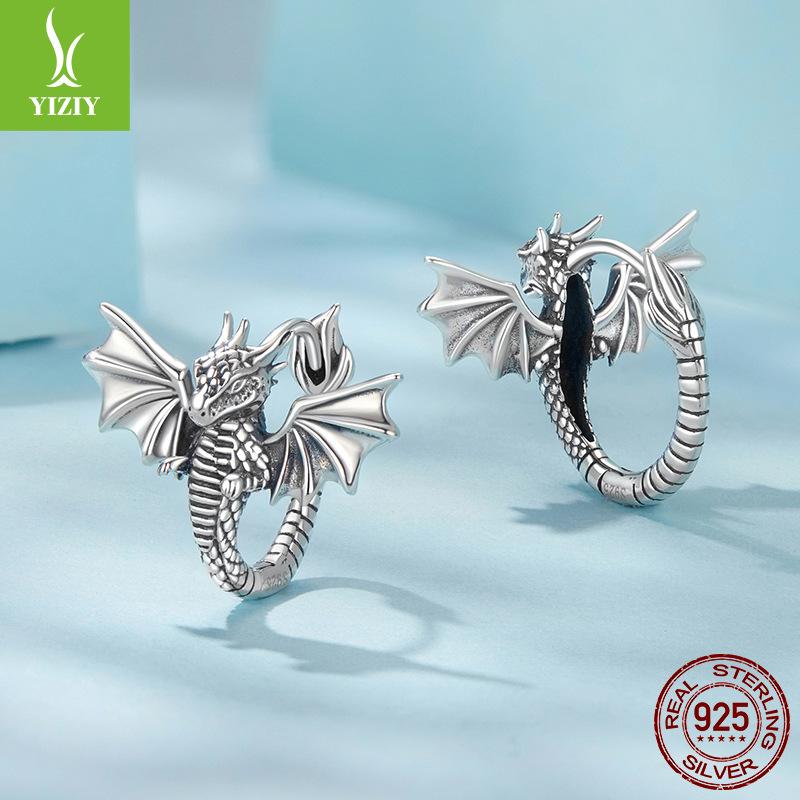 S925 Sterling Silver Retro Feilong Ear Buckle, Lucky Chinese Sterling Silver Full Body Earrings Earrings