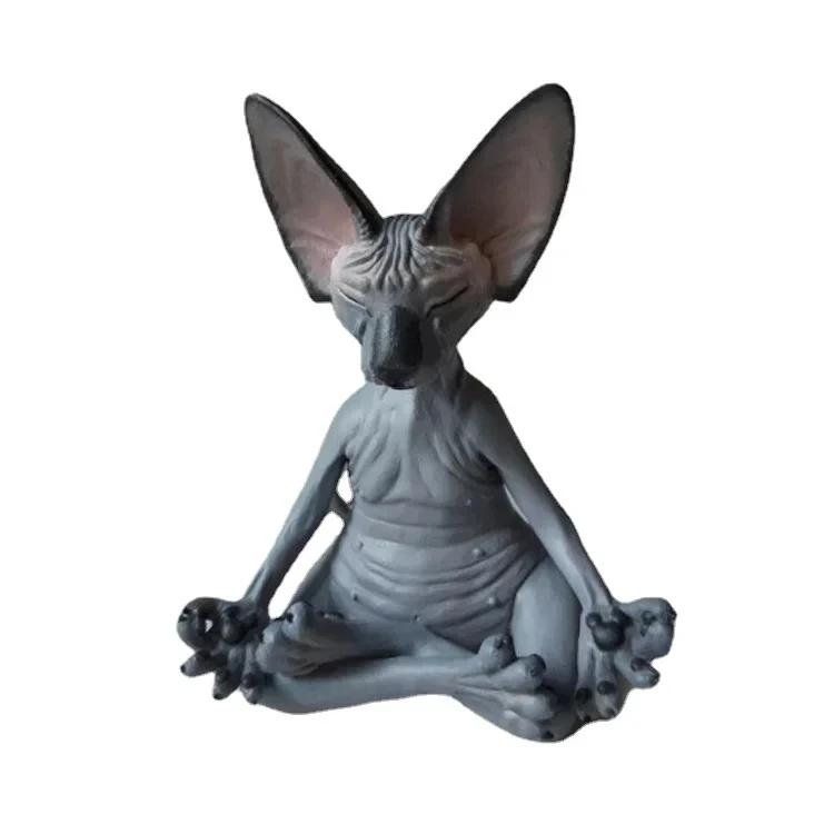 Vtipný Buddha Sphynx figurka kočky Meditace Jóga Výzdoba šťastné kočky Umělecké sochy Venkovní zahradní sochy Figurka
