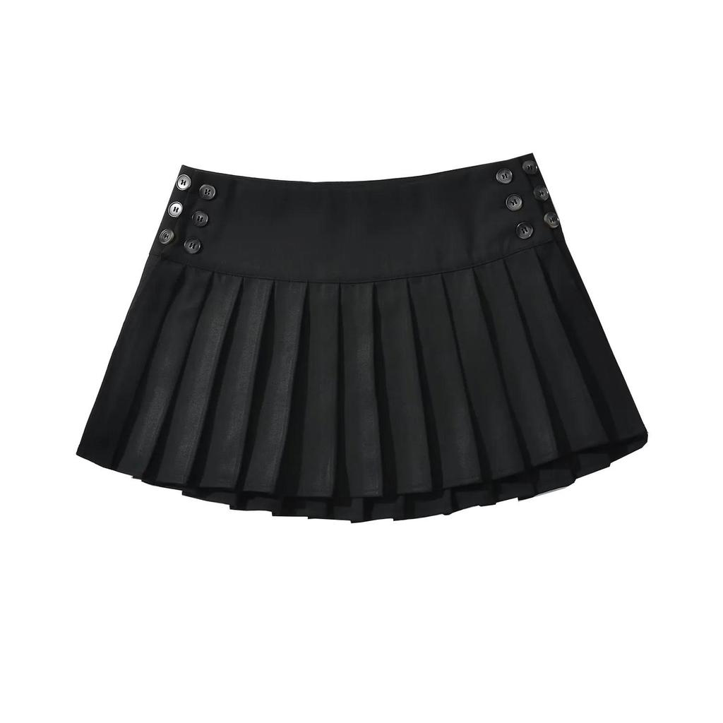 Autumn Chic: Retro A-Line Pleated Mini Skirt with Adjustable Buttons