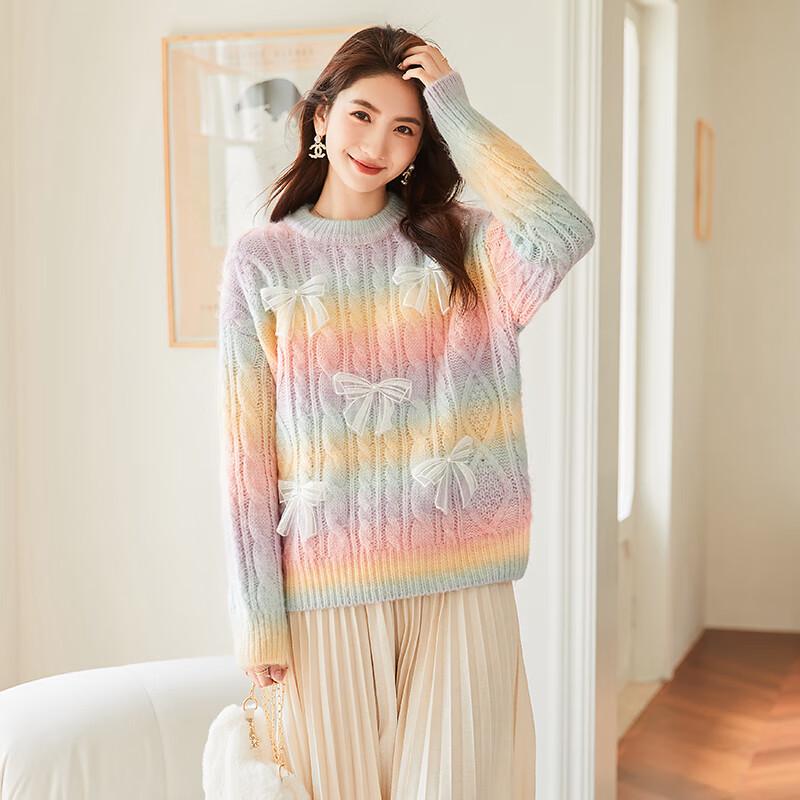 VICTORIA&VERA 3D Bow Gradient Knit Sweater