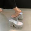 Cool slippers women's high-end outer wear summer thick heel heightened high heel muffin bottom thick-soled slippers