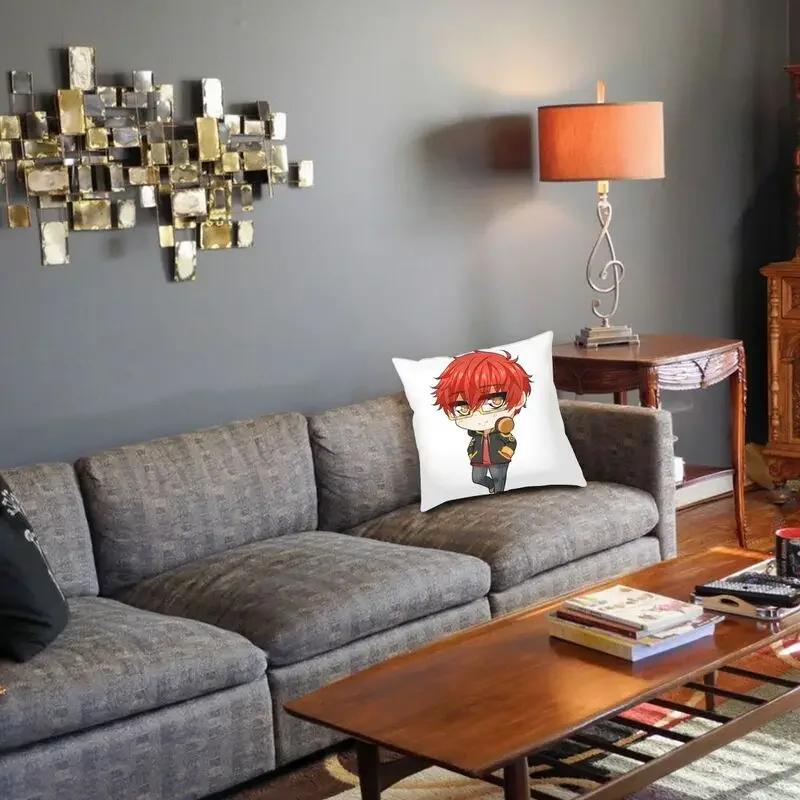 Mystic Messenger 707 Chibi Cushion Covers Polyester Anime Game Throw Pillow Case for Sofa Car Square Pillowcase Home Decorative