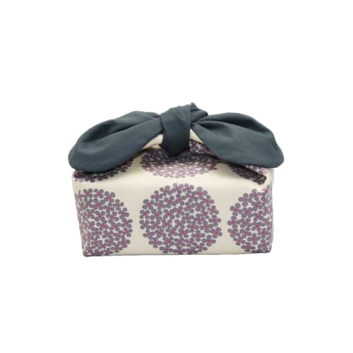 Azuma Bag, Insulated Lunch Bag with Ribbon, No Drawstring, Tie Type (Hydrangea, Off-White X Gray)