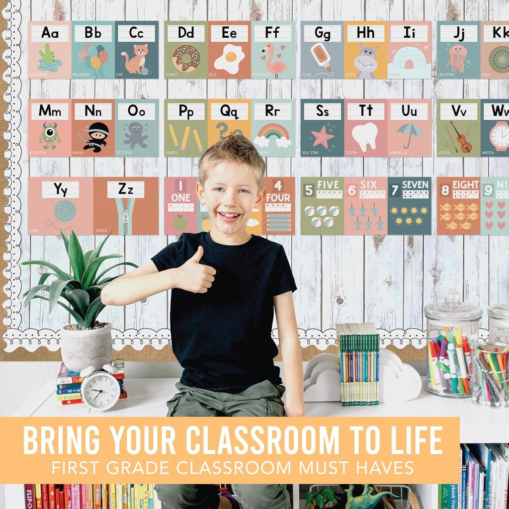 Hadley Designs Alphabet for Classroom Wall - ABC Letters and Numbers Posters for Preschool and Kindergarten - Alphabet Line for Classroom Decor and