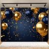 2D Navy Blue Gold Balloon Backdrop Cloth for Birthday, Graduation & Wedding