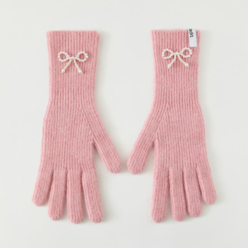 

adit Перчатки из ленты с жемчугом_розовые pink