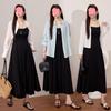 Elegant Plus Size Black Summer Vest Dress - Waist-Cinched, Slimming Fit for a Stylish Look.