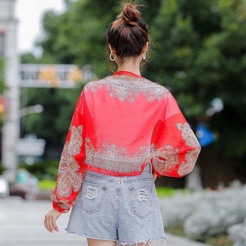 Cashew Print Chiffon Sunscreen Cardigan with Sleeves - Women's Summer Shawl Scarf