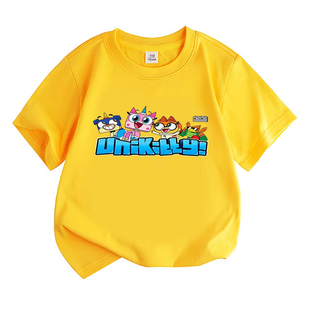 

Unikitty Cartoon Children s T-Shirt 100% Cotton Graphic Printing Kids Tees Casual Boys Girls Tops O-Neck Short Sleeve Summer 160 жовтий