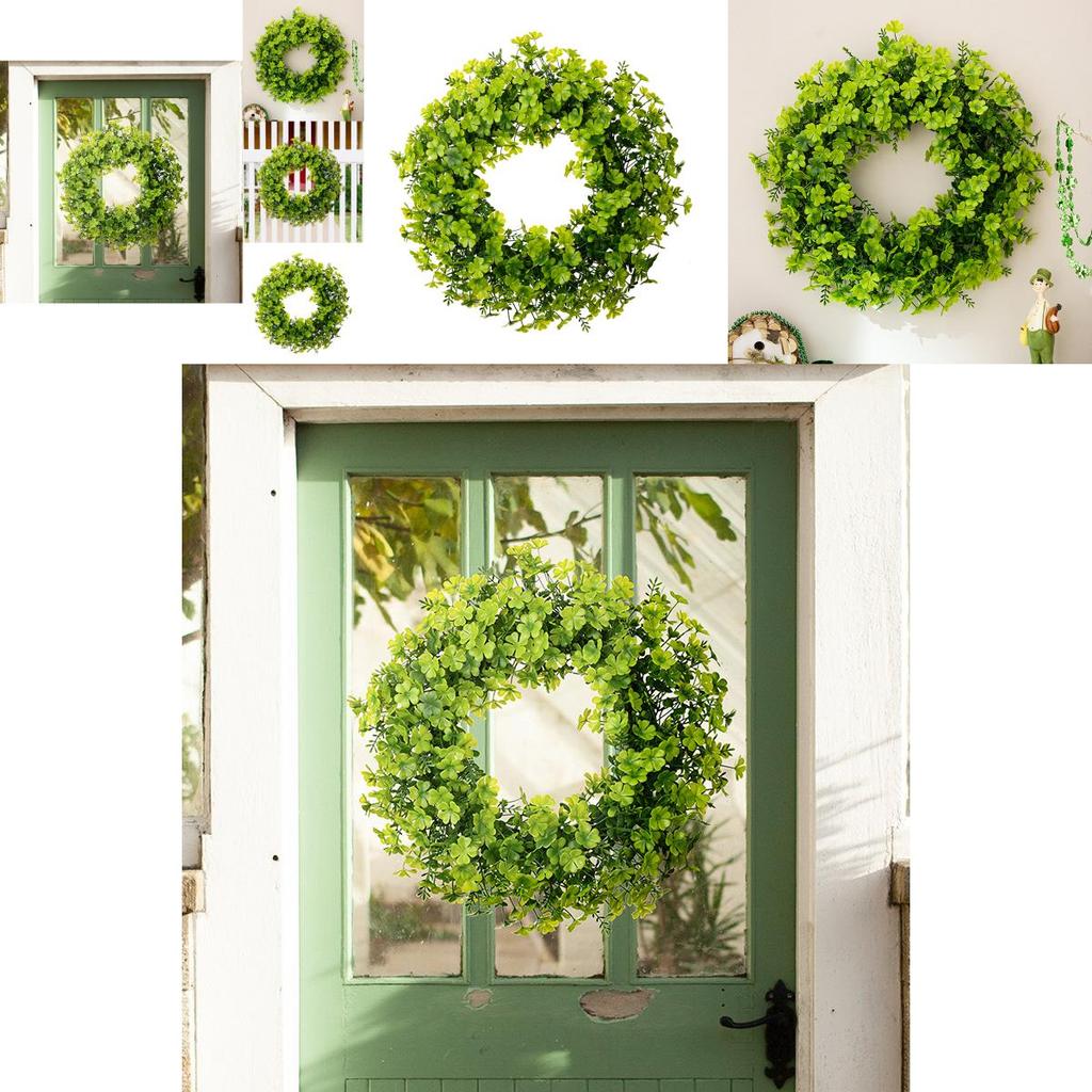 New St Patrick's Day Decorative Four Leaf Clover Green Wreath For Festive Home Decor