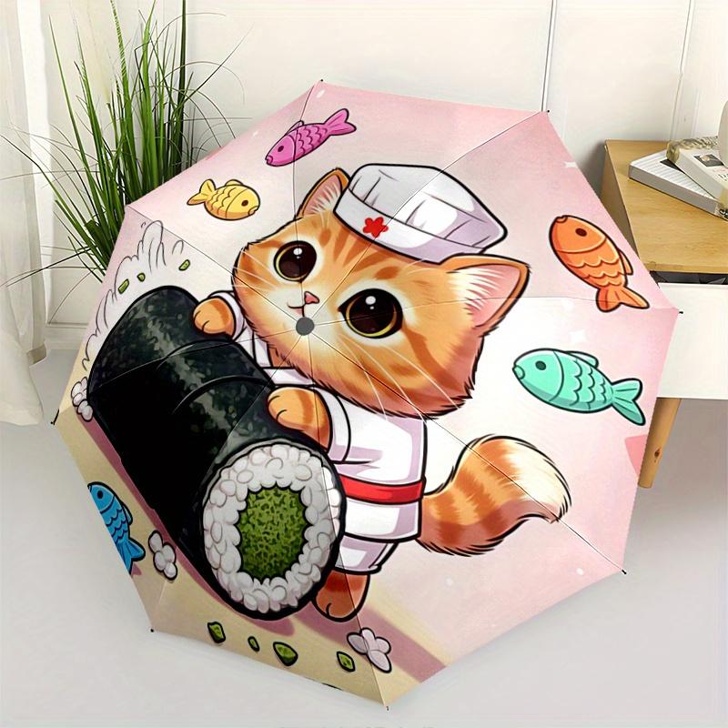

1pc Kitten Making Sushi Automatic Opening and Closing Folding - A Good Choice for Gifts, Fashionable and Convenient Umbrella With Cute Cartoon Ch