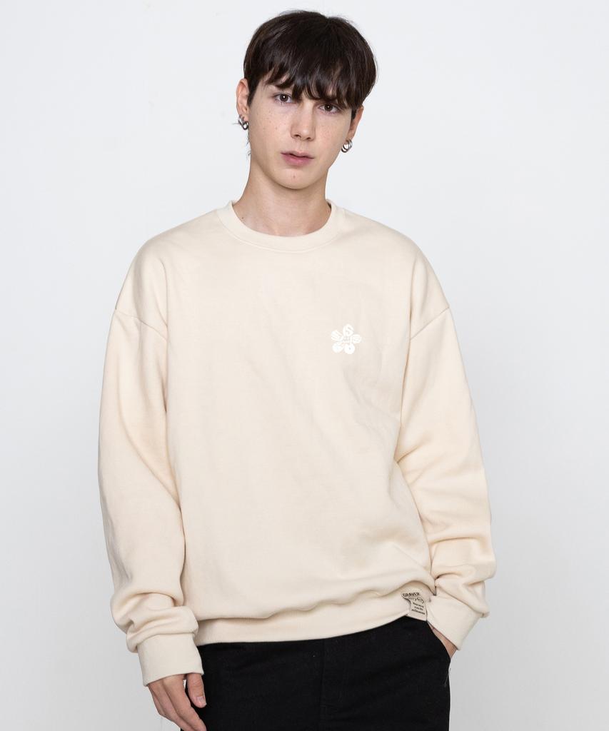 GRAVER [Unisex] Small Life Logo Flower Smile Sweatshirt_Cream