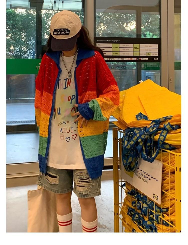 Unisex High-End Knitted Rainbow Cardigan with Zipper