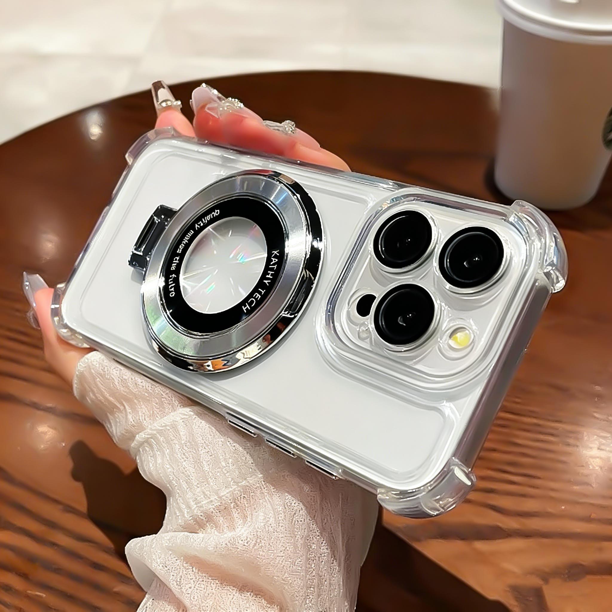 

Transparent Plating Phone Case For iPhone 17 Pro Max 14 15 Plus 13 12 16 Pro Air For Magsafe Magnetic Ring Bracket Cover iPhone 16 Pro Max
