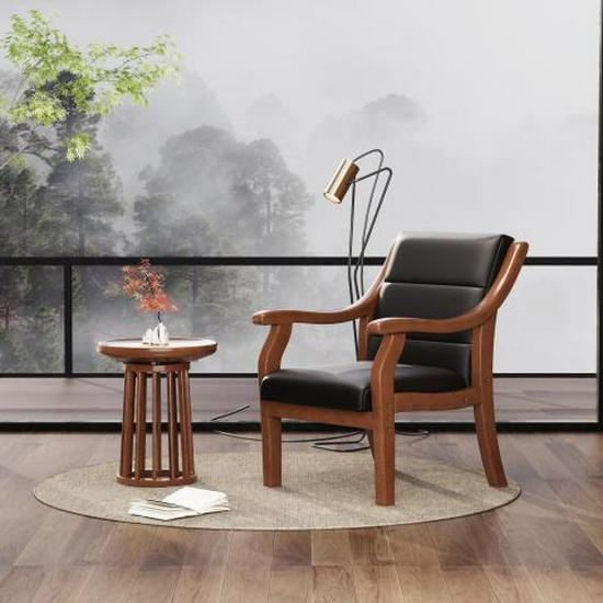 Retro Comfortable Chinese Solid Wood Armchair with Linen Fabric and Native Sponge Cushion.