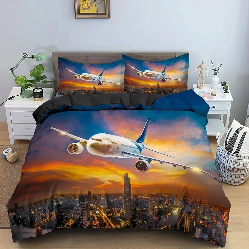 3D Flugzeug Gedruckt Bequemer Bettdeckenbezug Kissenbezug Bettwäscheset Kinder Schlafzimmer Dekoration Heimtextil