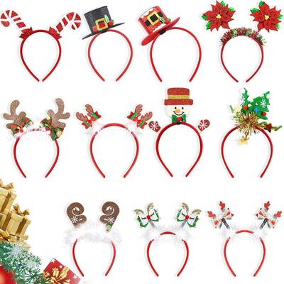 Cute Christmas Headbands Snowman Reindeer Santa Hat Antlers Felt Xmas Hair Hoop Funny Non-slip Cosplay Headbands Party Favors