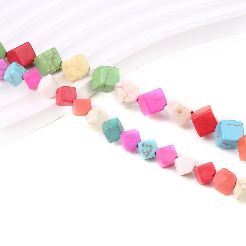 1 Strang Reiki-Heilenergie-Natursteinperlen, quadratisch, bunt, türkis, lose Abstandsperlen für DIY-Weihnachtsaccessoires, Schmuckherstellung, Perlen, 38 cm